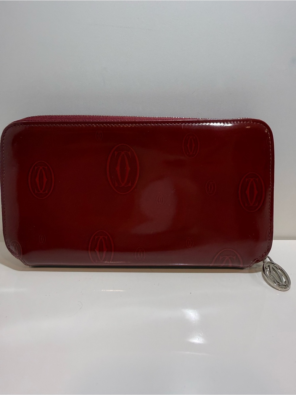 Cartier Birthday Red Patent Leather Zip Wallet